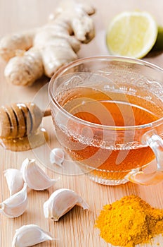 Ginger tea with lemon. honey and tumeric for detox