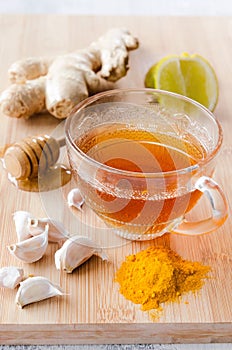 Ginger tea with lemon. honey and tumeric for detox