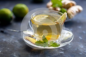 Ginger tea with lemon. Promotes weight loss.