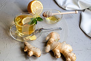 Ginger tea with lemon. Promotes weight loss.