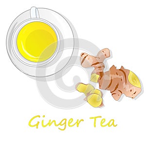 Ginger tea vector illustration isolated set top view