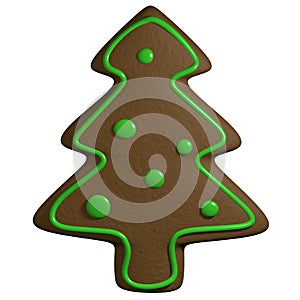 Gingerbread 3D cartoon christmas pine tree with ornaments