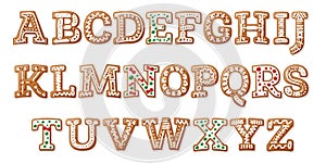 Gingerbread Alphabet Isolated on White. English Letters