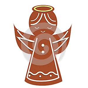 Gingerbread Angel Christmas cookie. New Year bakery icon