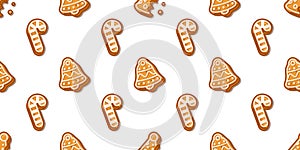 Gingerbread Bell Cane Seamless Pattern
