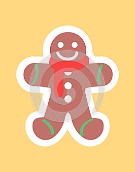 Gingerbread Boy Sticker in White Framing Vector