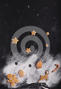 Gingerbread. Christmas cookies on a black background