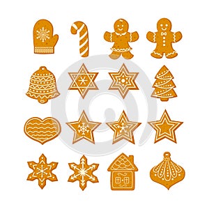 Gingerbread Christmas cookies set with stars snowflakes