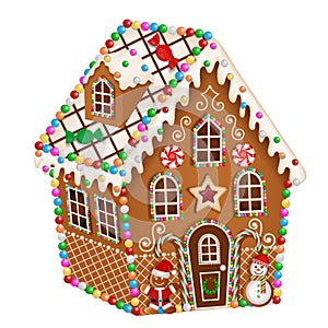 Gingerbread christmas house with cookies and candies