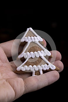 Gingerbread christmas tree decorated icing.