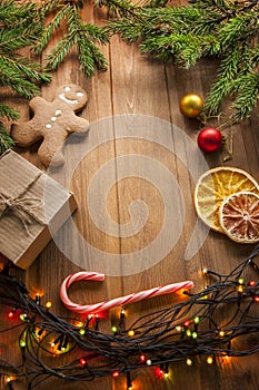 Gingerbread Christmas tree and gifts on table