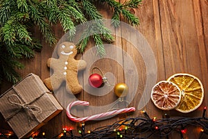 Gingerbread Christmas tree and gifts on table