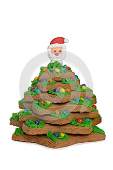 Gingerbread christmas tree with santa face