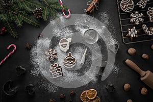 Gingerbread coockies christmas background photo