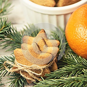 Gingerbread Cookie. Small stars. Delicious tangerine. New Year