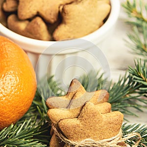 Gingerbread Cookie. Small stars. Delicious tangerine. NewYear. F