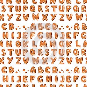 Gingerbread cookies alphabet holidays ginger cookie font text food biscuit xmas letter vector seamless pattern