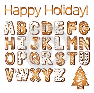 Gingerbread cookies alphabet holidays ginger cookie isolated font text food biscuit xmas letter vector illustration