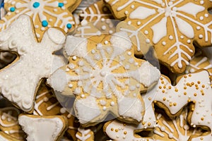 Christmas gingerbread cookies snowflakes and angels