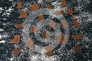 Gingerbread cookies on flour background