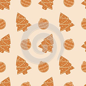 Gingerbread cookies seamless pattern. Christmas print for wrapping paper