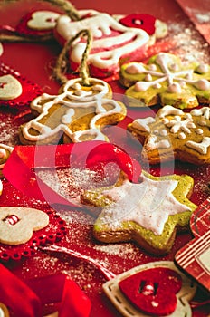 Gingerbread cookies on a table, preparation for the new year, Christmas cookies