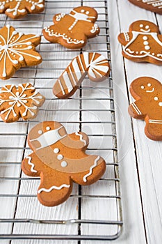 Gingerbread cookies on the white wooden table