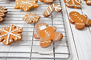 Gingerbread cookies on the white wooden table