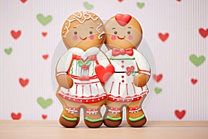 gingerbread couple with arms entwined and icing smiles