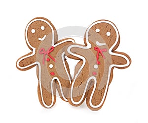 Gingerbread Couple Holding Hands on White Background