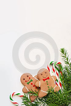 Gingerbread couple. Two gingerbread men cookies decorated for Christmas