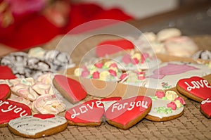 Gingerbread in the form of a heart with a nadis: `I love you` photo