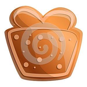 Gingerbread gift box icon, cartoon style