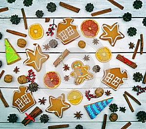 Gingerbread ginger, sweets different set . Christmas pattern. be