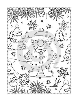 Gingerbread girl join the dots puzzle and coloring page