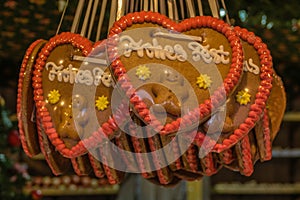 Gingerbread Hearts with Gingerbread Men in Christmas Market Stall