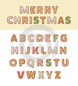 Gingerbread holidays cookies font alphabet vector cartoon illustration