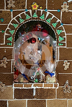 Gingerbread house Christmas Decoration with christmas goodies