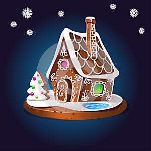 Gingerbread house decorated candy icing and sugar. Christmas cookies, traditional winter holiday xmas homemade baked sweet food ve