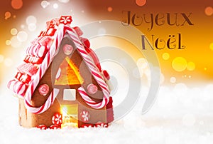 Gingerbread House, Golden Background, Joyeux Noel Means Merry Christmas