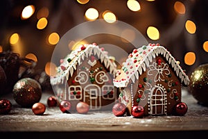 Gingerbread house made of candy and sweets. Christmas food and decoration. Generative Ai