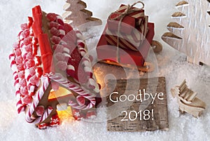 Gingerbread House, Sled, Snow, English Text Goodbye 2018