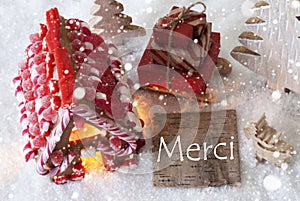 Gingerbread House, Sled, Snowflakes, Merci Means Thank You