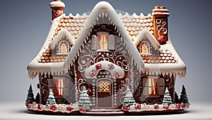 Gingerbread house, snowflake roof, sweet candy decoration, winter celebration generated by AI