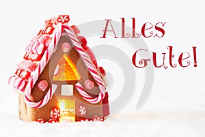 Gingerbread House, White Background, Alles Gute Means Best Wishes