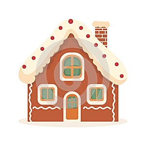 Gingerbread House Winter Cookie with decorative sweet icing candy vector flat illustration design