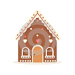 Gingerbread House Winter Cookie with decorative sweet icing candy vector flat illustration design