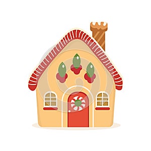 Gingerbread House Winter Cookie with decorative sweet icing candy vector flat illustration design
