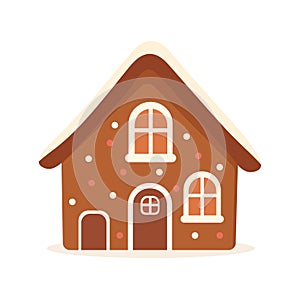 Gingerbread House Winter Cookie with decorative sweet icing candy vector flat illustration design