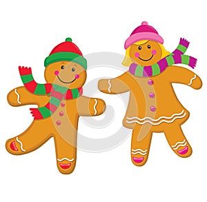 Gingerbread Kids In Knit Caps and Scarves